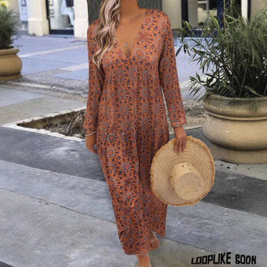Robe maxi femme avec décolleté en V profond et motif floral Chic und Stil