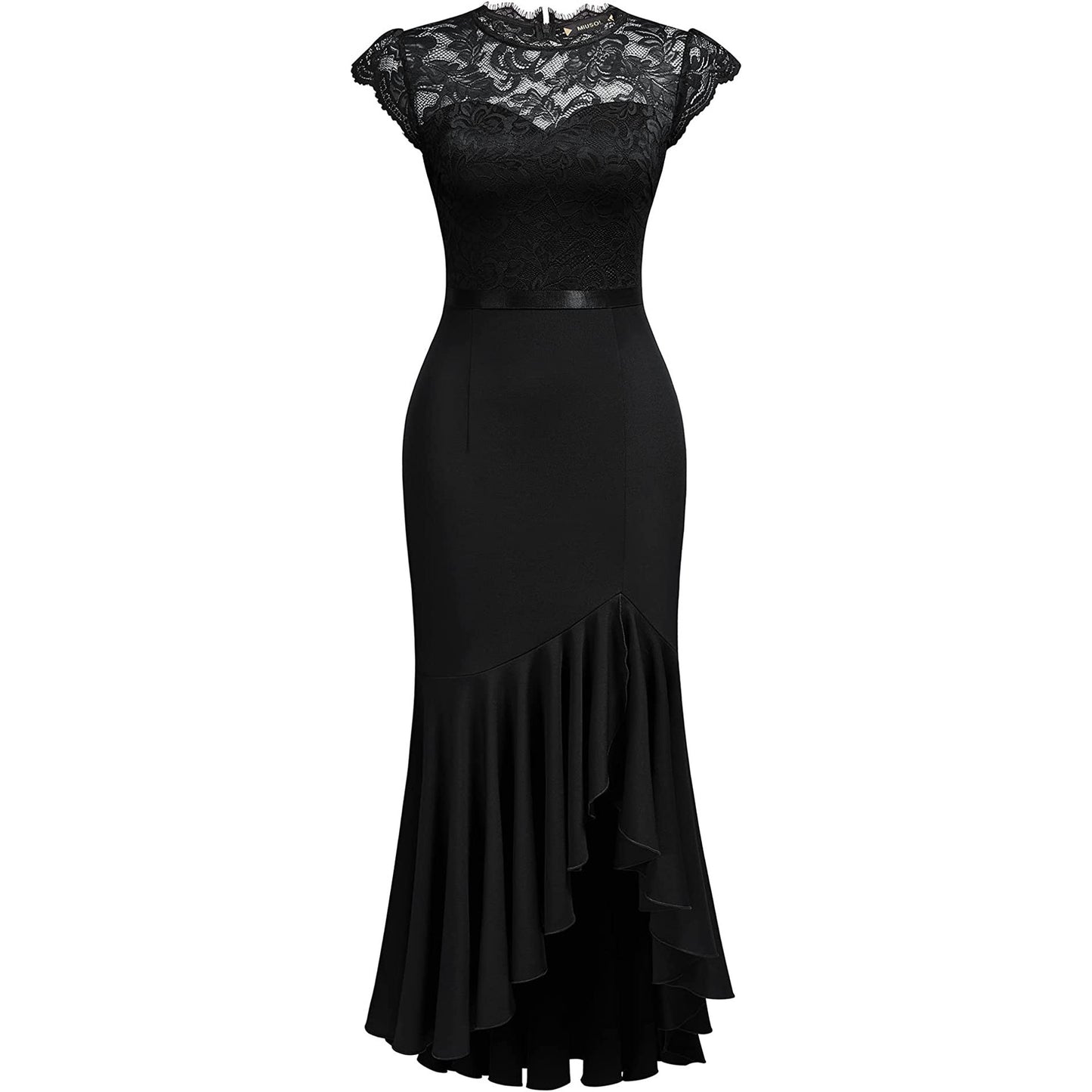 Dames Élégant Robe en Dentelle Ajusté et Évasé Chic und Stil