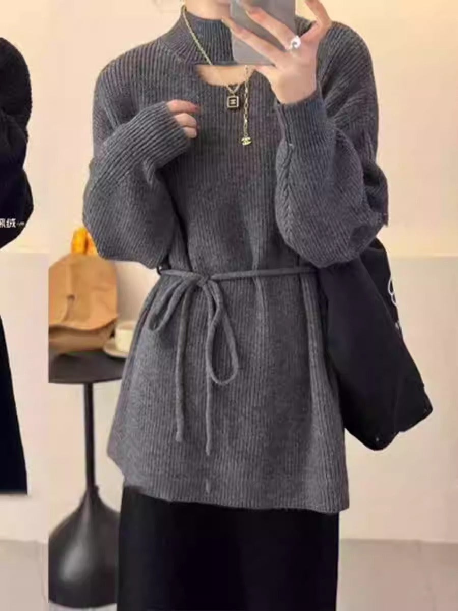 Robe en tricot pour femmes avec col montant et taille élégante Chic und Stil