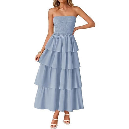 Robe maxi femme au design romantique en volants avec ceinture à la taille Chic und Stil