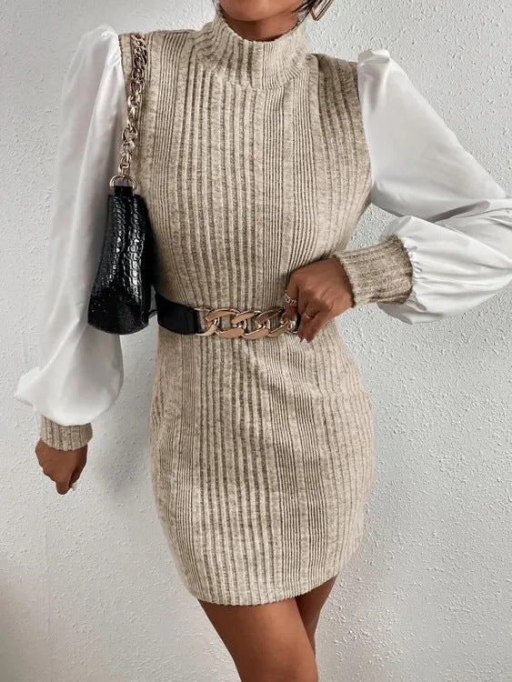 Robe en tricot pour femmes avec des manches bouffantes élégantes et un col montant Chic und Stil