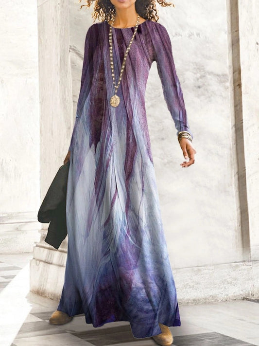 Robe maxi femme avec un élégant imprimé à motif ondulé et des manches longues Chic und Stil