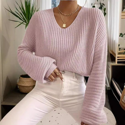 Pull V dames avec des manches larges et un motif tricot structuré Chic und Stil