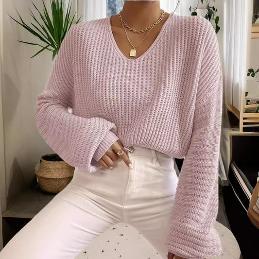 Pull V dames avec des manches larges et un motif tricot structuré Chic und Stil