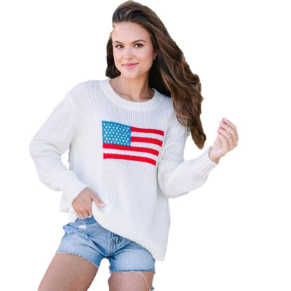 Pull tendance pour femmes avec broderie de drapeau des États-Unis en coton aérien Chic und Stil