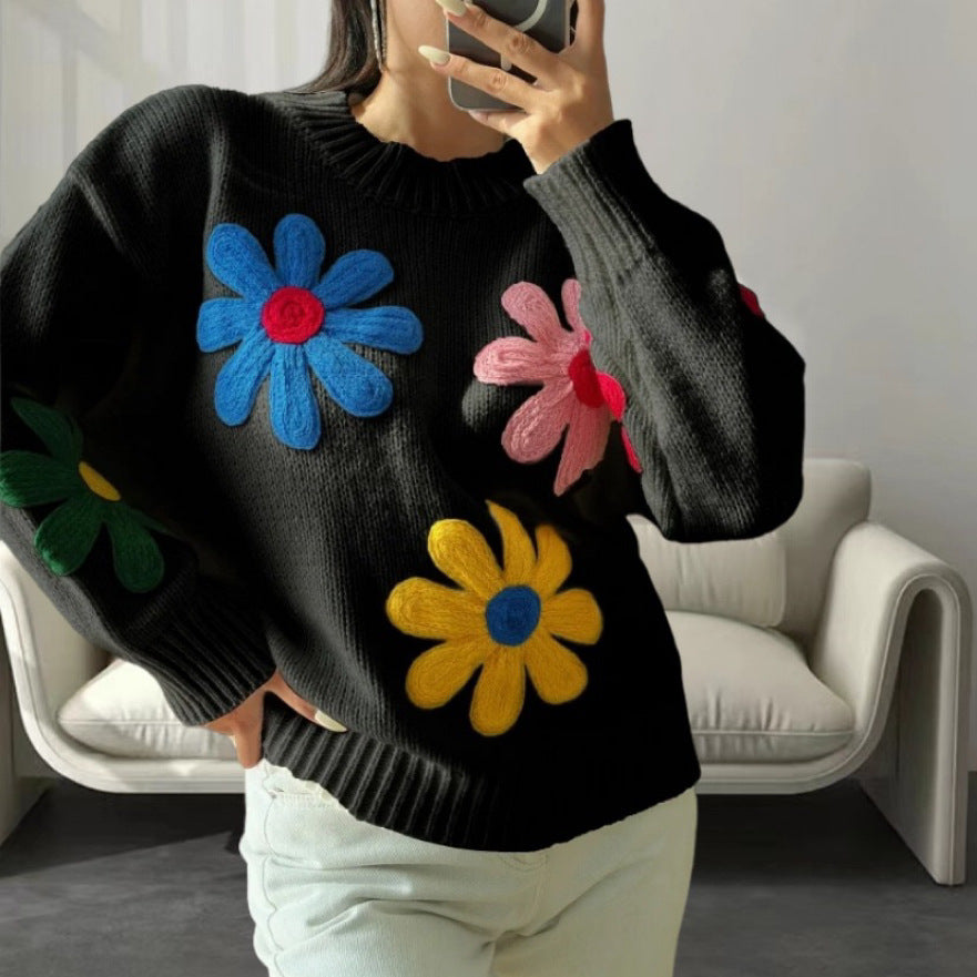 Dames Pull stylé avec design floral en relief Chic und Stil