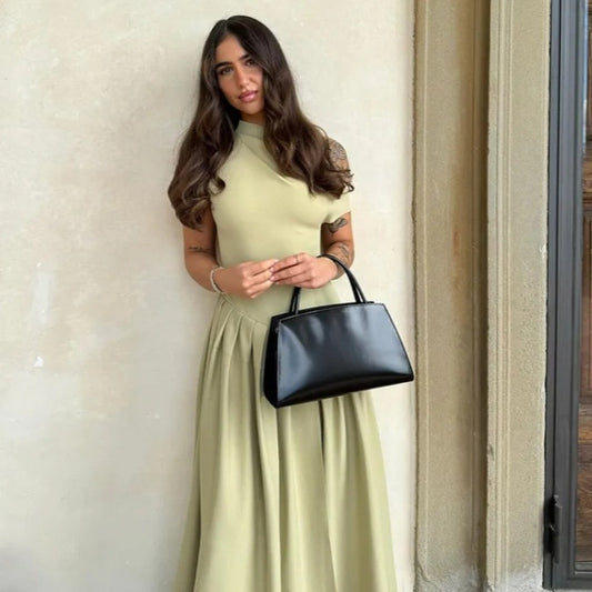 Dames Robe Maxi Élégante avec Encolure Asymétrique à Une Épaule et Jupe Fluide Chic und Stil