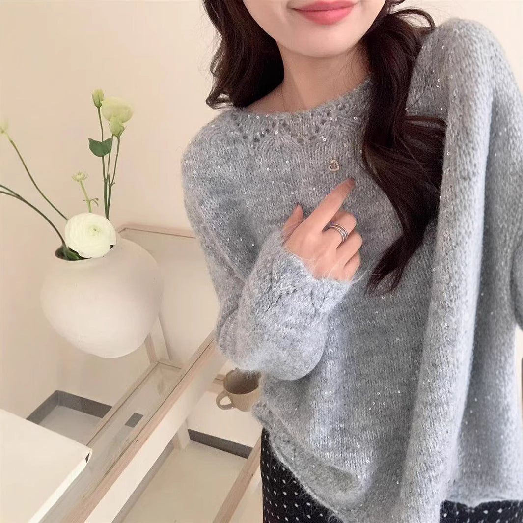 Dames Pull en maille duveteux avec accents brillants et coupe décontractée Chic und Stil