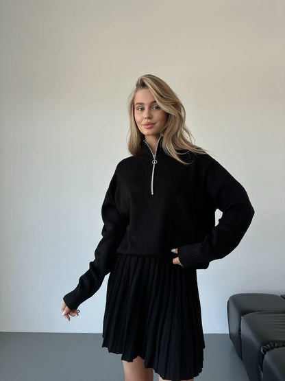 Pull court en maille à fermeture éclair pour femmes Chic und Stil