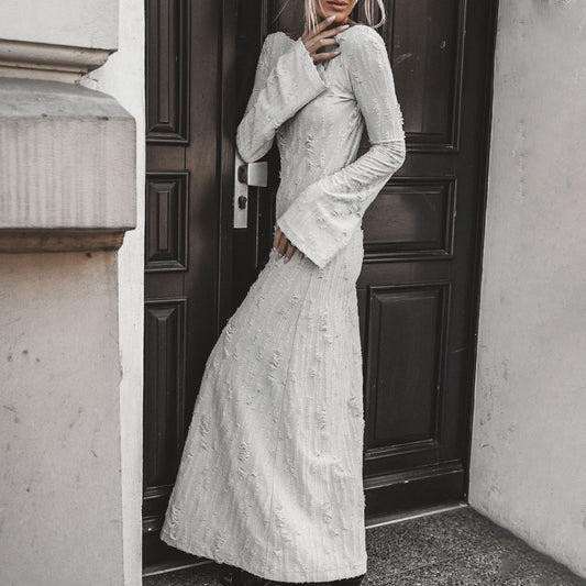 Robe maxi élégante pour femmes avec des détails de ruchés et de manches raffinés Chic und Stil