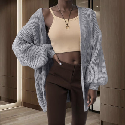 Dames Grosse Tricot Cardigan avec manches larges et poches pratiques Chic und Stil