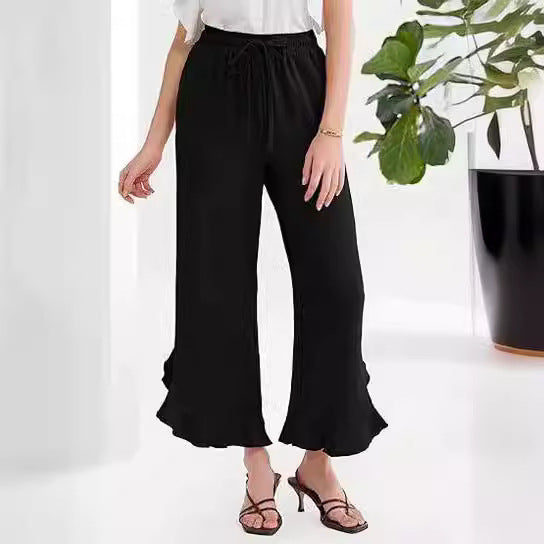 Pantalon de loisir pour femmes, coupe ample avec ourlet fluide et taille élastique Chic und Stil