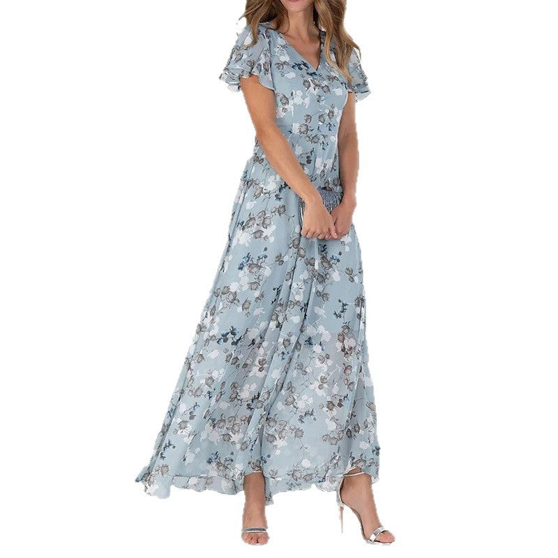 Robe Maxi Chiffon Floral Femme Chic und Stil