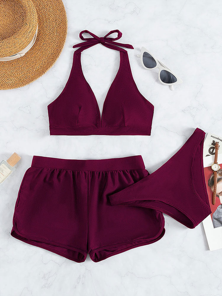 Dames Ensemble de bikini à halter élégant avec shorts imprimés Chic und Stil