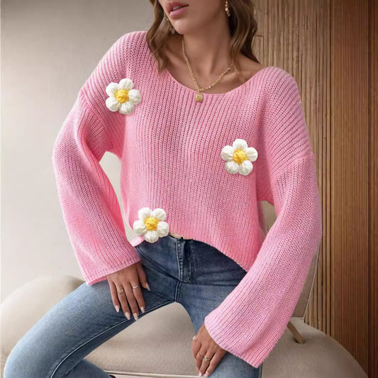 Pull en tricot pour femmes avec de l'appliqué de fleurs ludiques Chic und Stil