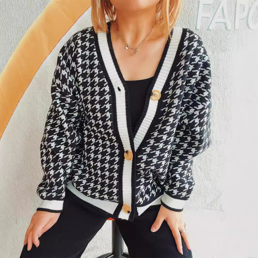 Dames cardigan oversize dans le classique motif pied-de-coq Chic und Stil