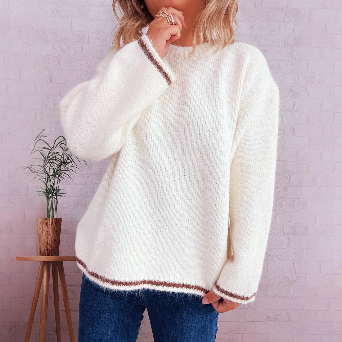 Pull ample décontracté pour femmes avec un design de couleurs bloquées Chic und Stil