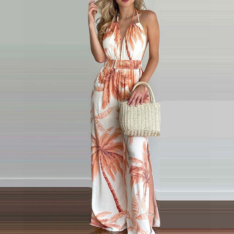 Combinaison halter femme avec jambes larges et fentes latérales Chic und Stil