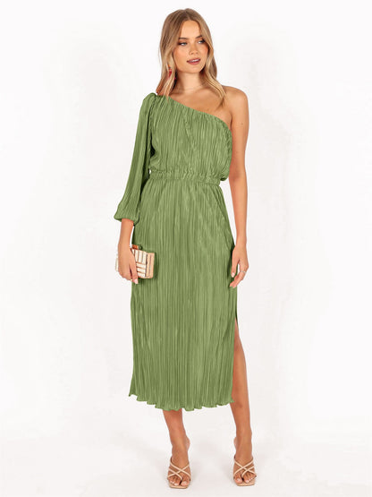 Robe plissée asymétrique pour femmes avec ceinture de taille Chic und Stil