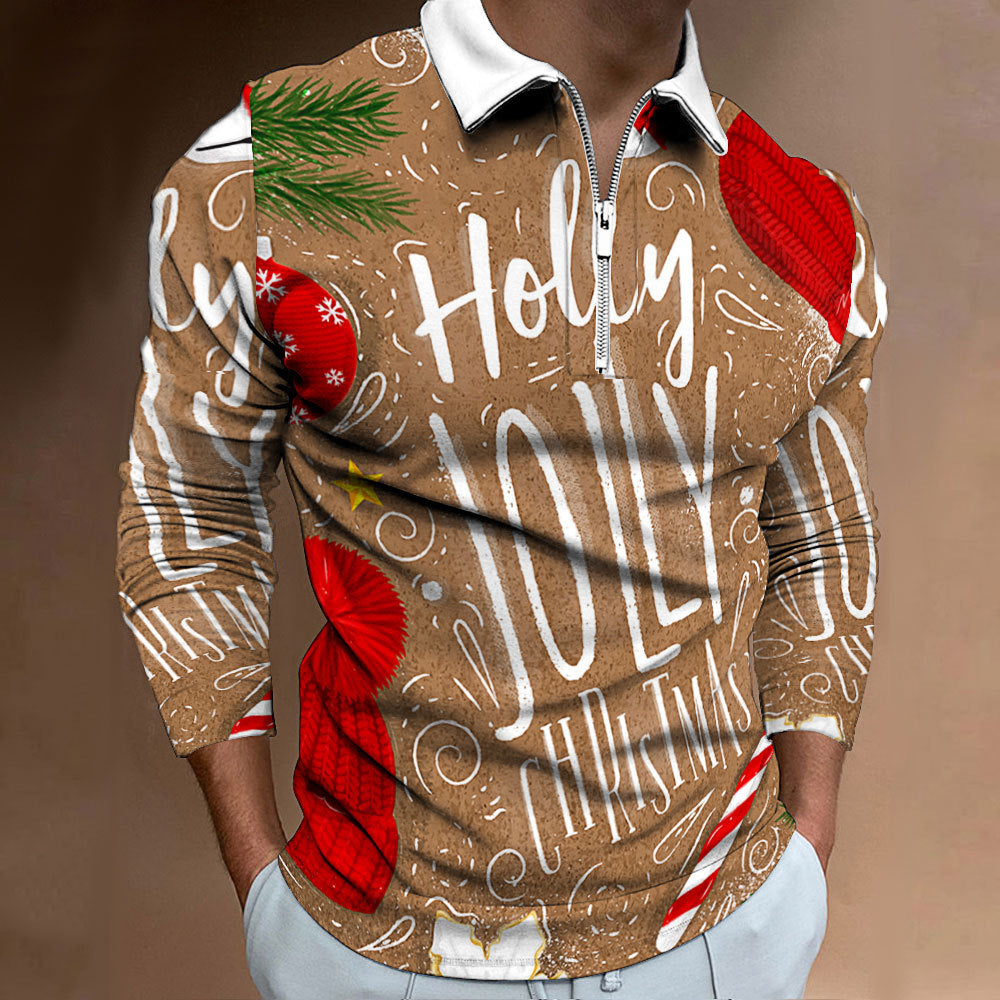 Men's Long Sleeve Polo with Festive Christmas Pattern Chic and Style