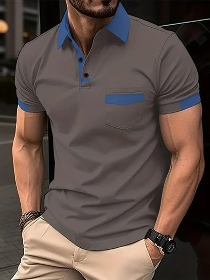 Polo de loisirs à manches courtes pour hommes avec poche contrastante Chic und Stil
