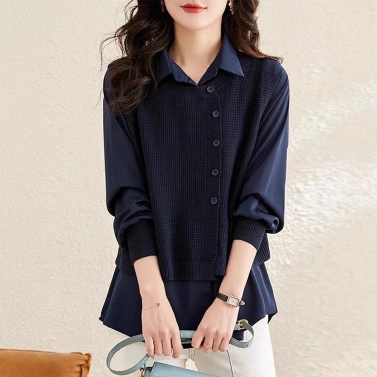 Femme pull en tricot avec chemise intégrée Chic und Stil