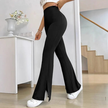 Women Elegant Bootcut Pants with Chic Side Slits and Style