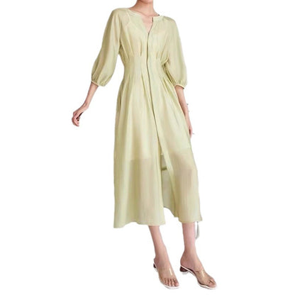 Robe midi élégante pour femmes avec manches bouffantes Chic und Stil