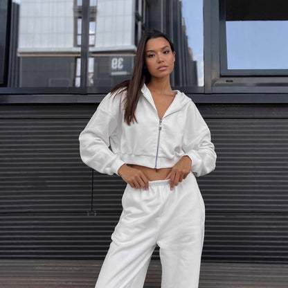 Ladies Comfortable Loungewear Outfit with Cropped Hoodie and Elastic Sweatpants Chic and Style