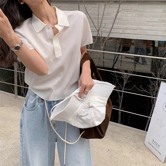 Haut en tricot polo décontracté pour femmes Chic und Stil