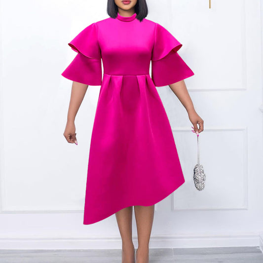 Femme Robe Midi Élégante avec Volants et Manches Volumineuses Chic und Stil