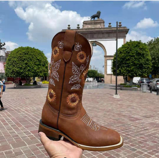 Bottes de cowboy pour femmes avec design floral brodé et robuste talon bloc Chic und Stil