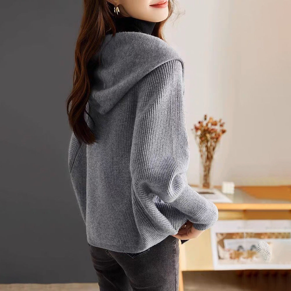 Dames pull en laine douillet avec capuche et coupe légèrement oversize Chic und Stil