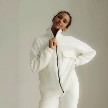 Dames confortable veste en polaire avec col haut et poches pratiques Chic und Stil