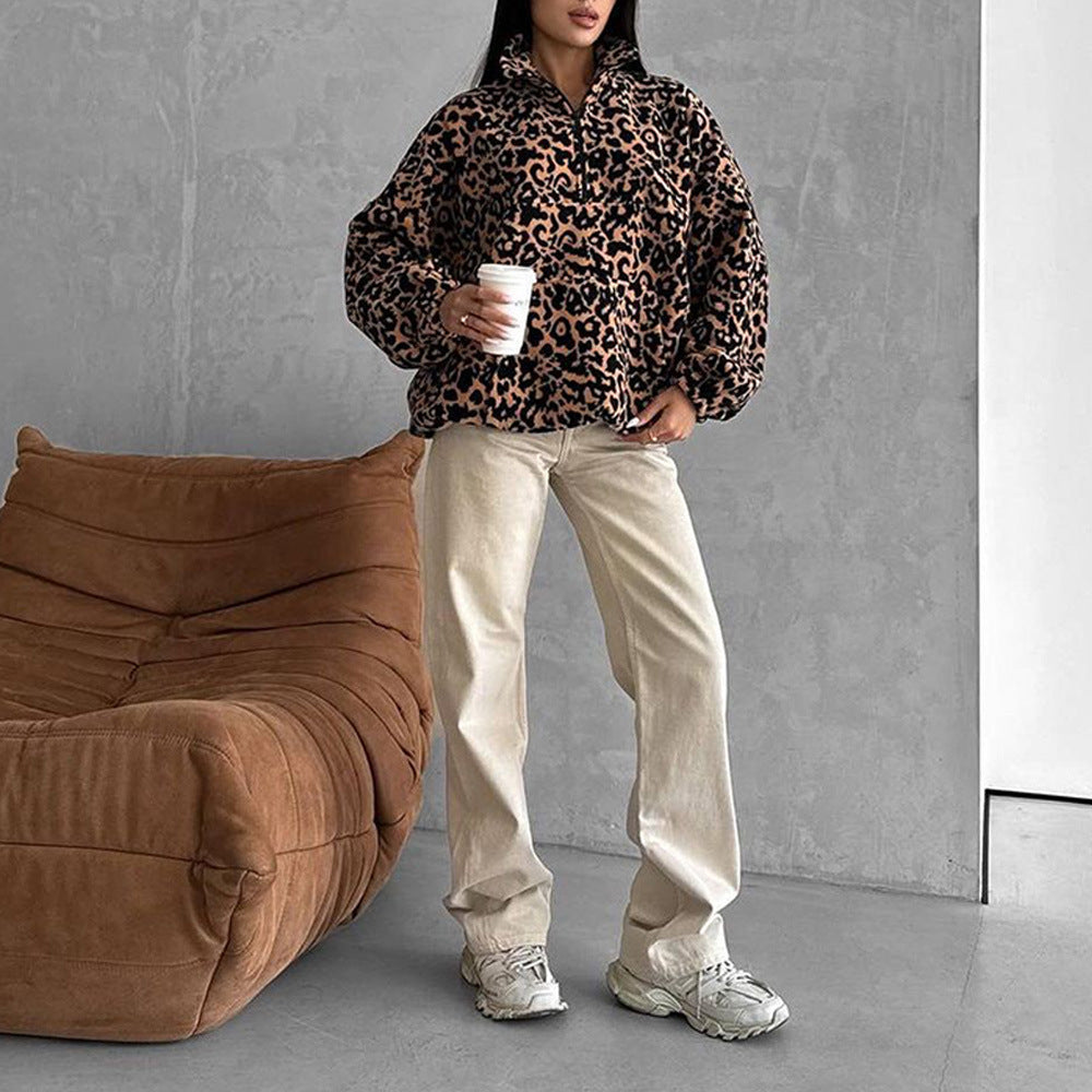 Pull oversized pour femmes à motif léopard Chic und Stil