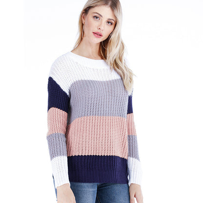 Dames pull en gros tricot avec un motif rayé tendance et une coupe ample Chic und Stil