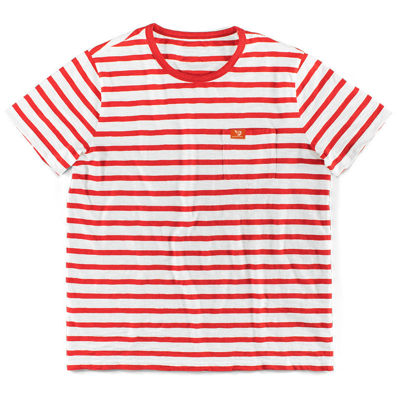 T-shirt à manches courtes rayé pour hommes avec poche poitrine et col rond Chic und Stil