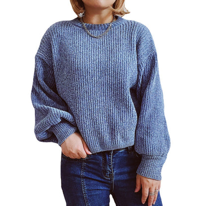 Pull femme en grosse maille avec un motif de côtes romantique et des manches larges Chic und Stil
