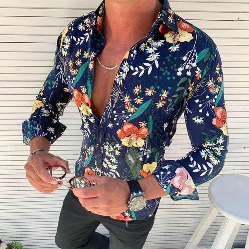 Chemise longue à manches pour hommes avec un design floral moderne Chic und Stil