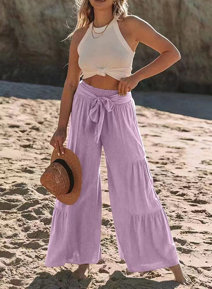 Airy palazzo pants for women with elastic waistband and practical tied belt Chic und Stil
