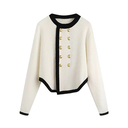 Dames élégante cardigan avec des détails de boutons dorés et des finitions contrastées Chic und Stil