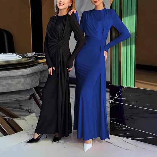 Dames Robe longue élégante avec fronces et col haut Chic und Stil