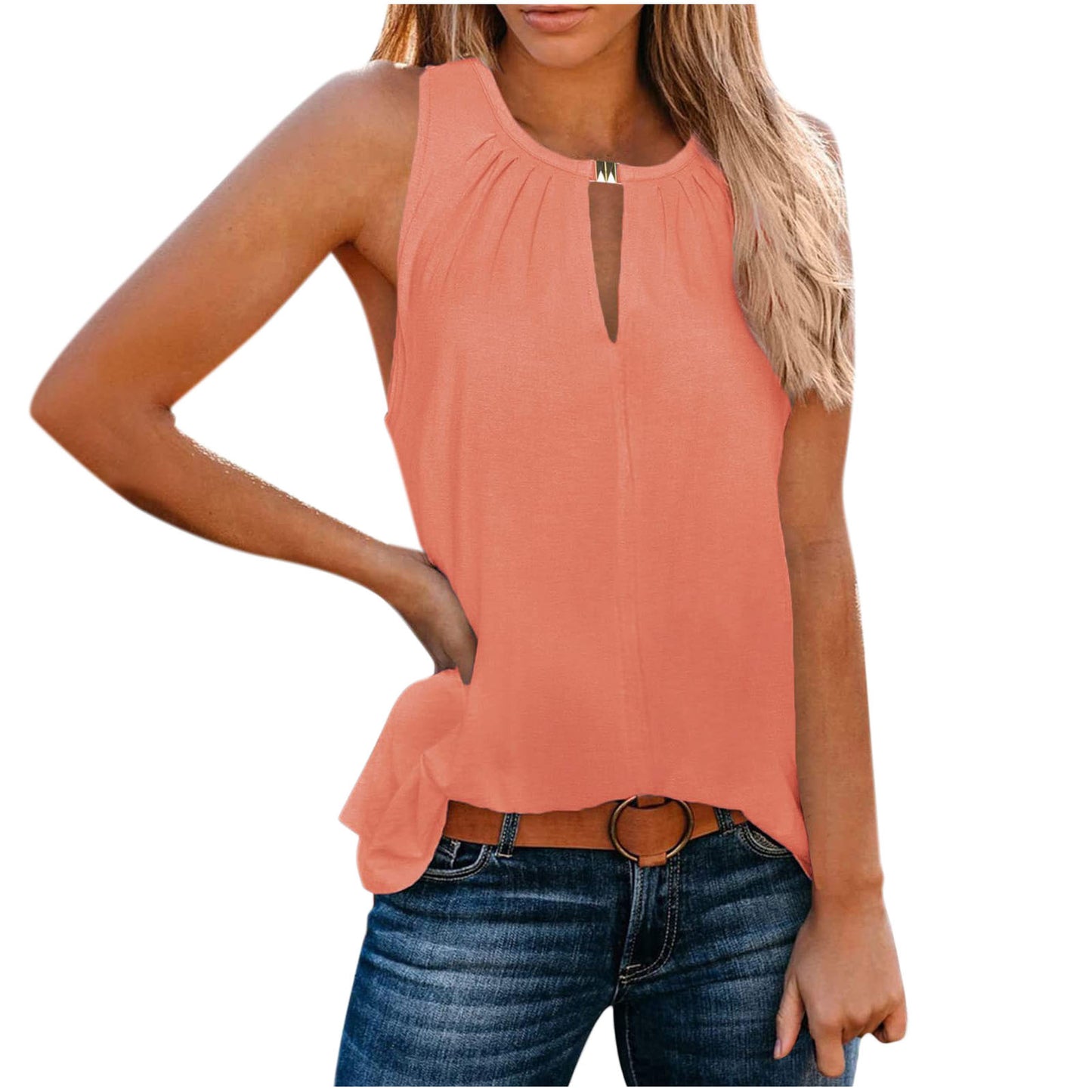 Robe élégante sans manches pour femmes avec décolleté décoratif et plis Chic und Stil