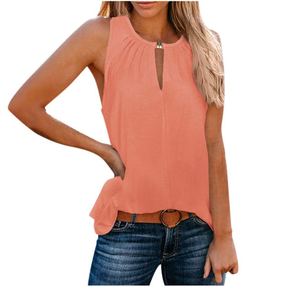 Robe élégante sans manches pour femmes avec décolleté décoratif et plis Chic und Stil
