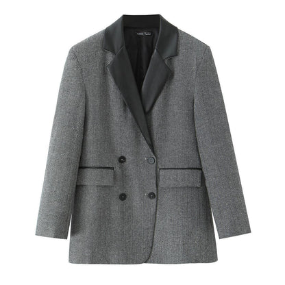 Blazer féminin tendance avec motif pied-de-poule élégant et col doux Chic und Stil