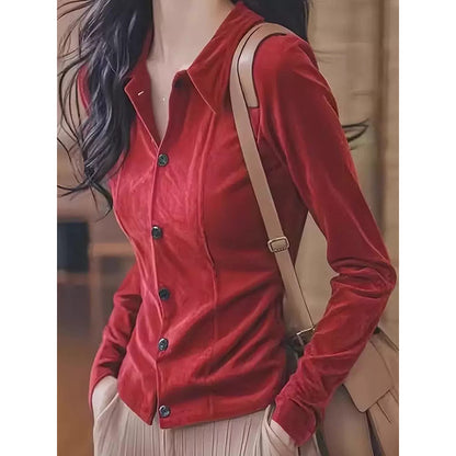 Blouse en velours à boutons pour femmes Chic und Stil