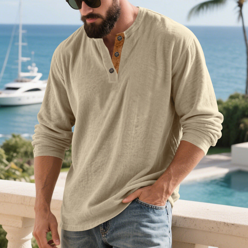 Chemise Henley à manches longues pour hommes avec matériau texturé et détails de boutons tendance Chic und Stil