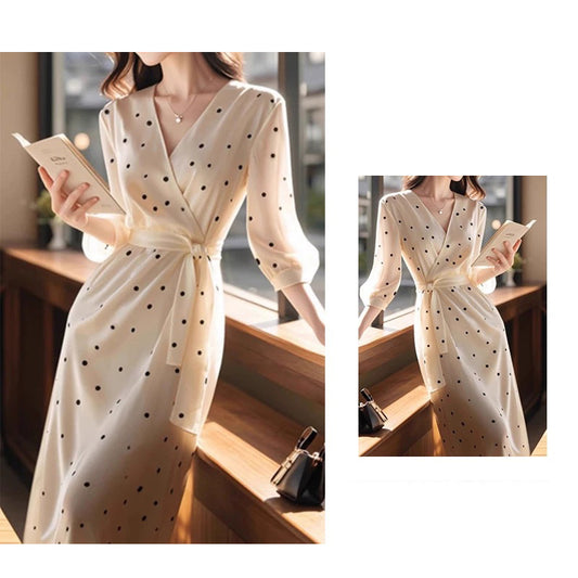 Robe croisée à pois élégante pour femme Chic und Stil