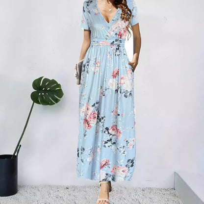 Robe maxi femme avec décolleté en V profond et design floral Chic und Stil