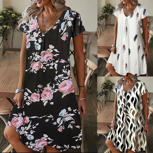 Robe midi à décolleté en V fluide pour femmes avec motif abstrait Chic und Stil